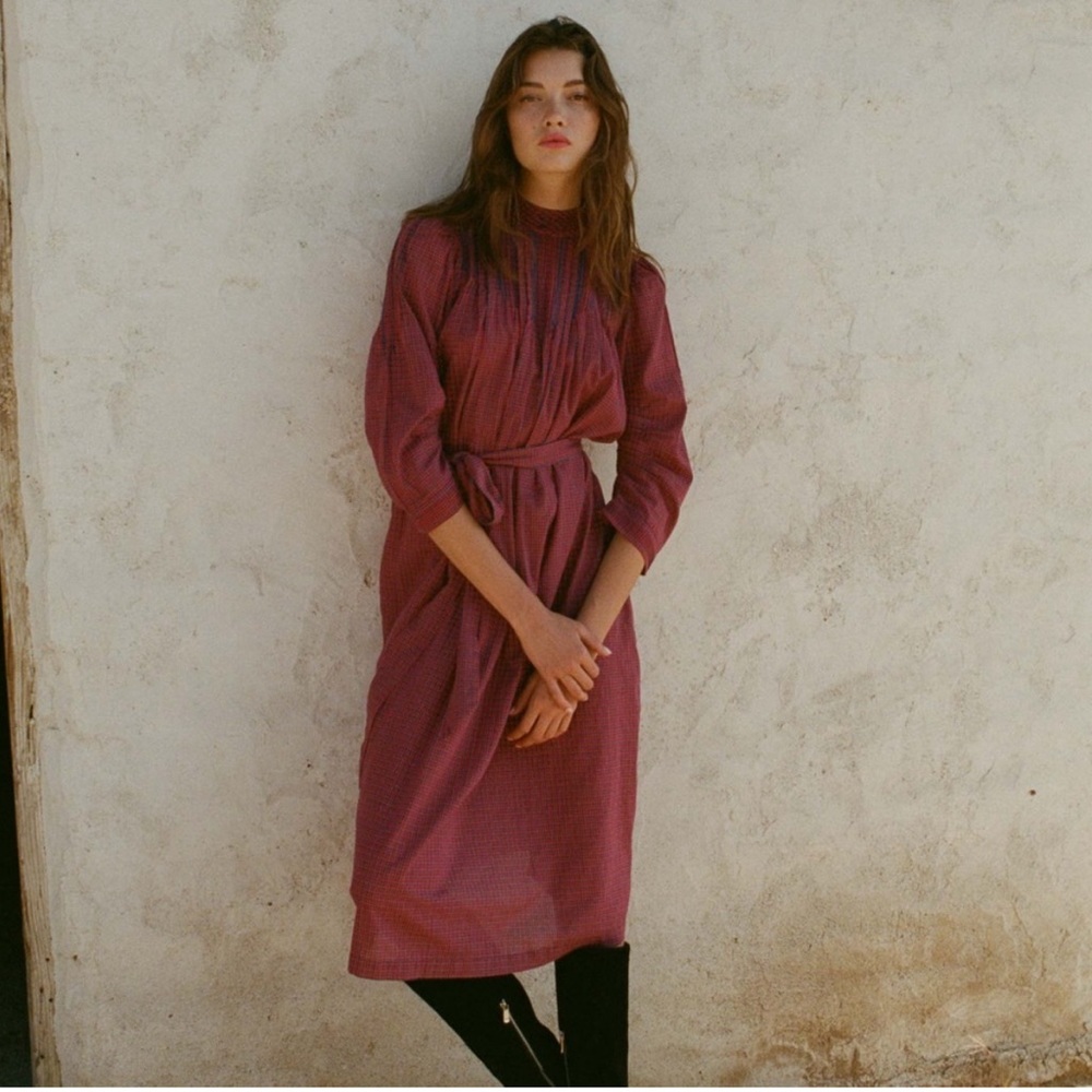 Doen Ranger Dress in Red and Blue Organic Cotton-Voile, NWT, Size XXS